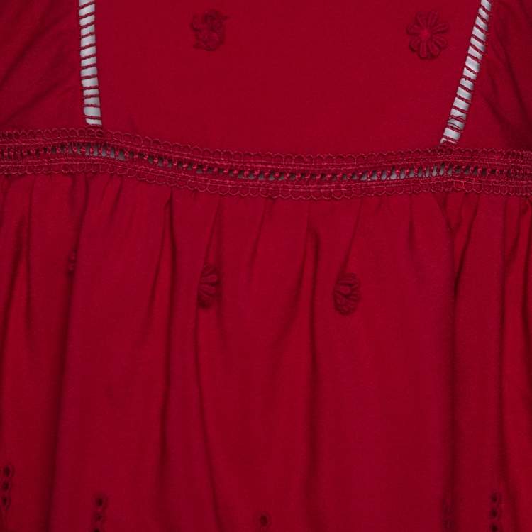 Pre Owned Self-Portrait Raspberry Red Lace Tiered Off Shoulder Dress S