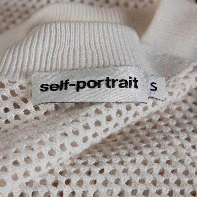 Pre Owned Self Portrait White Eyelet Knit Frill Cold Shoulder Top S