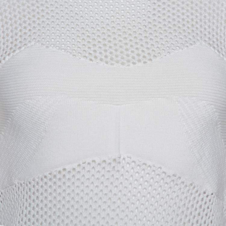 Pre Owned Self Portrait White Eyelet Knit Frill Cold Shoulder Top S
