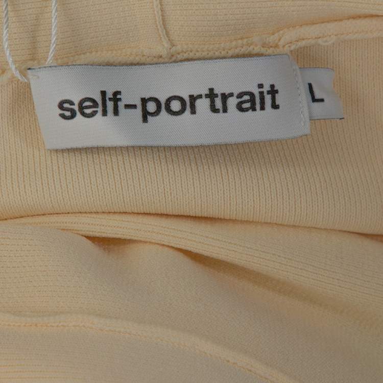 Pre Owned Self-Portrait Cream Knit Wrapped Off Shoulder Bodycon Dress L