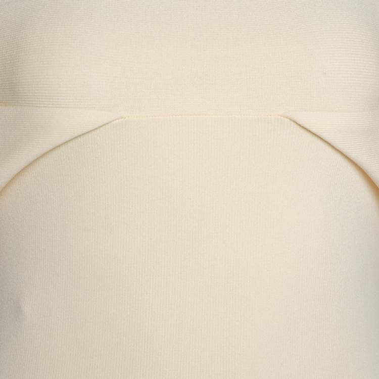 Pre Owned Self-Portrait Cream Knit Wrapped Off Shoulder Bodycon Dress L