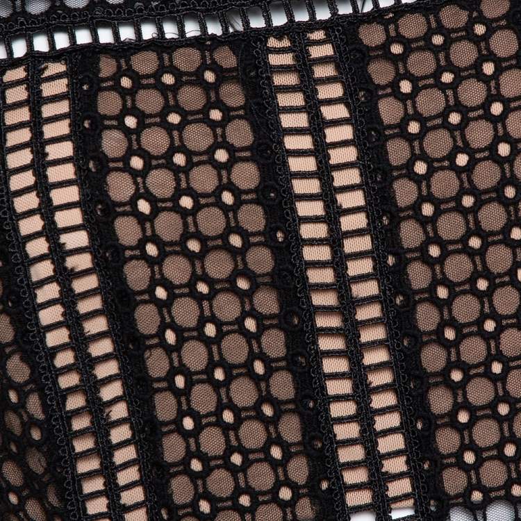 Pre Owned Self-Portrait Black Eyelet Lace Pleated Aurelia Dress M