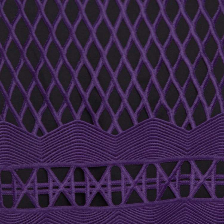 Pre Owned Self-Portrait Purple Cut Out Lace Midi Skirt M