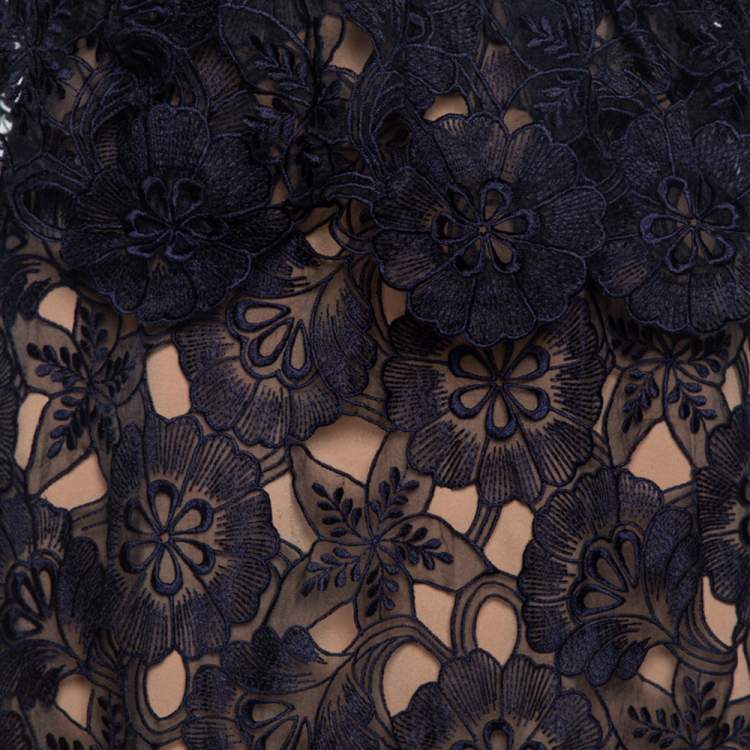 مملوكة مسبقًا Self-Portrait Navy Blue Sheer Lace Paneled Amaryllis Column Dress M