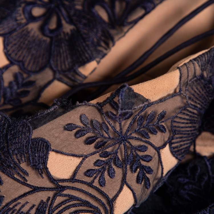مملوكة مسبقًا Self-Portrait Navy Blue Sheer Lace Paneled Amaryllis Column Dress M