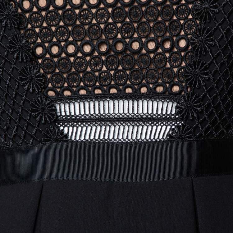 Pre Owned Self-Portrait Black Guipure Lace Leila Midi Dress S