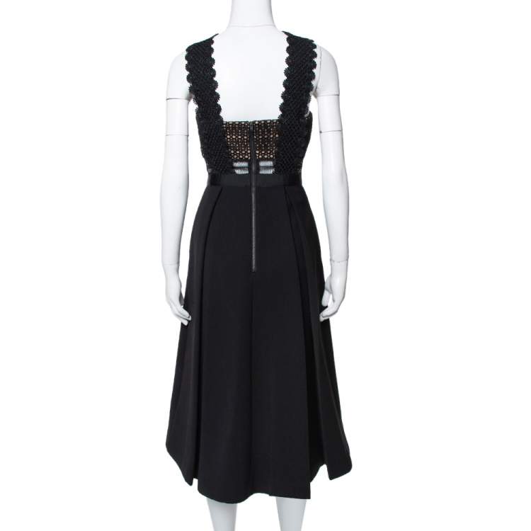 Pre Owned Self-Portrait Black Guipure Lace Leila Midi Dress S