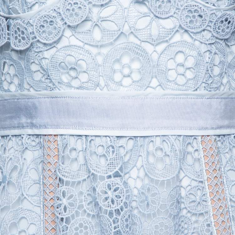 Pre Owned Self-Portrait Powder Blue Lace Halter Mini Dress S