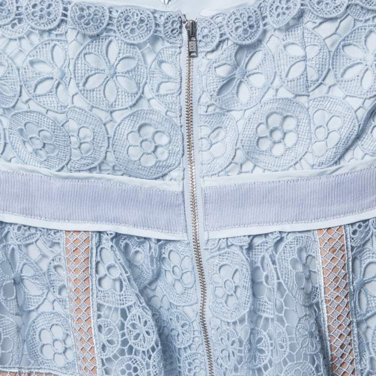 Pre Owned Self-Portrait Powder Blue Lace Halter Mini Dress S