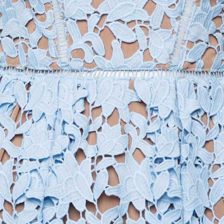 Pre Owned Self-Portrait Sky Blue Lace Azaelea Midi Dress S