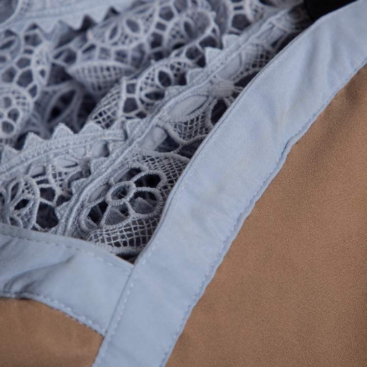 Pre Owned Self Portrait Light Blue Guipure Lace Draped Asymmetric Top M