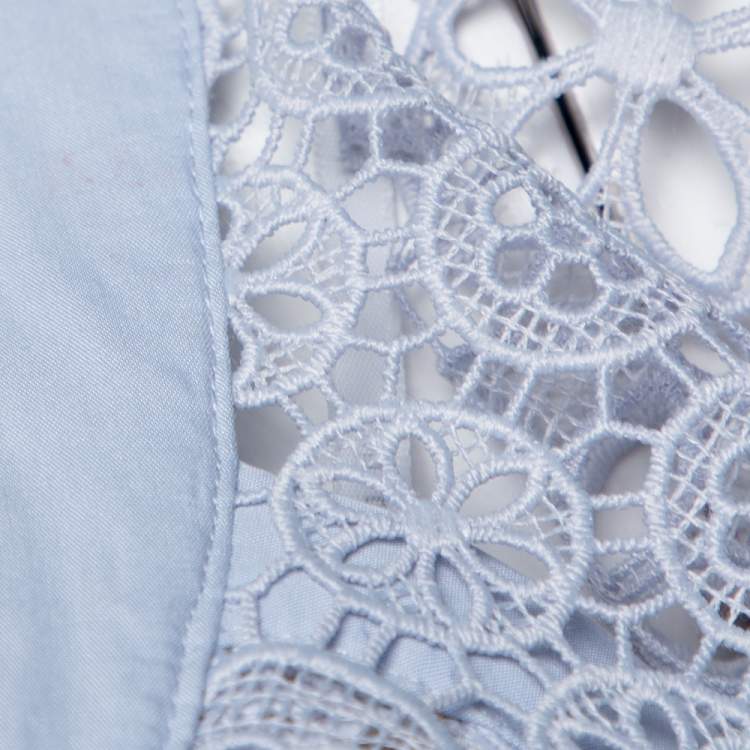 Pre Owned Self Portrait Light Blue Guipure Lace Draped Asymmetric Top M