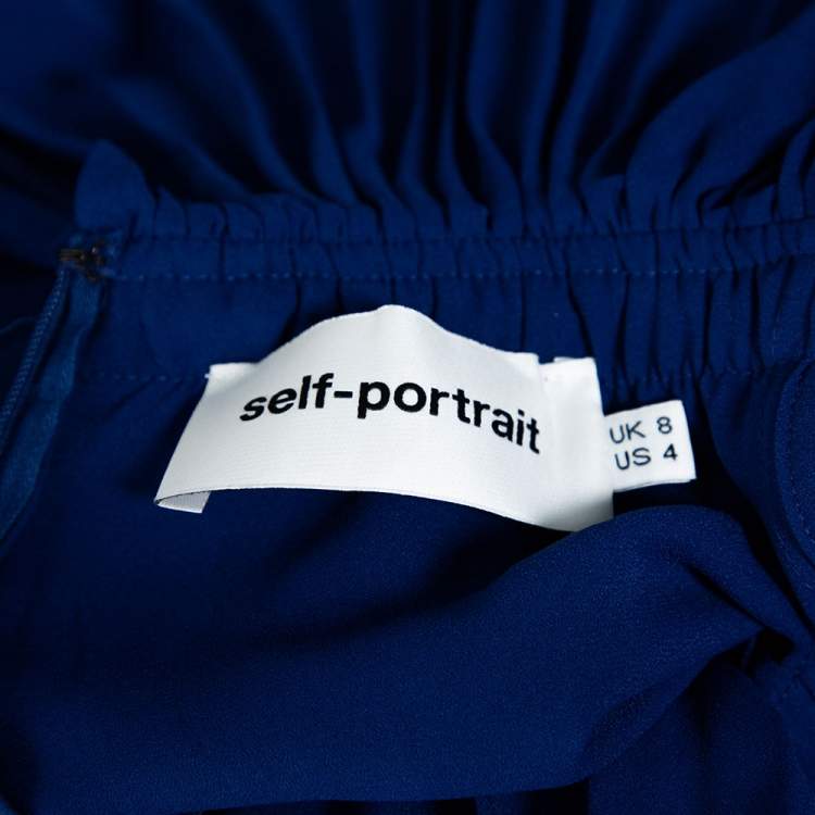 مملوكة مسبقًا Self Portrait Navy Blue Crepe Pleated Tiered Off Shoulder Dress S