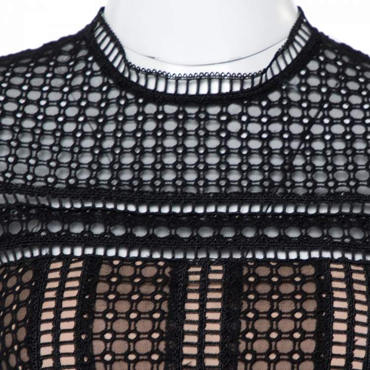 مملوكة مسبقًا Self-Portrait Black Eyelet Lace Pleated Aurelia Dress S