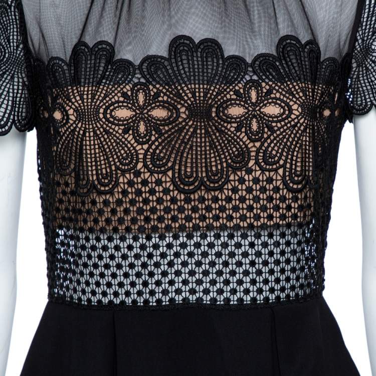 Pre Owned Self-Portrait Black Cotton Embroidered Felicia Midi Dress M