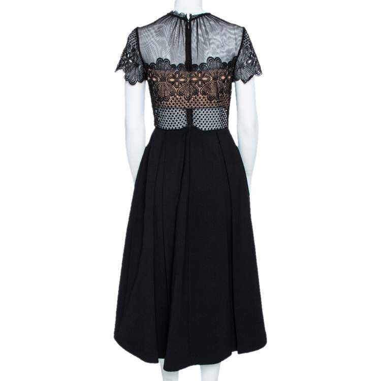 Pre Owned Self-Portrait Black Cotton Embroidered Felicia Midi Dress M