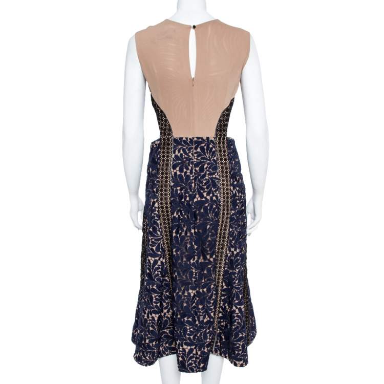 Pre Owned Self Portrait Navy Blue Lace Cut-Out Detail Midi Dress M