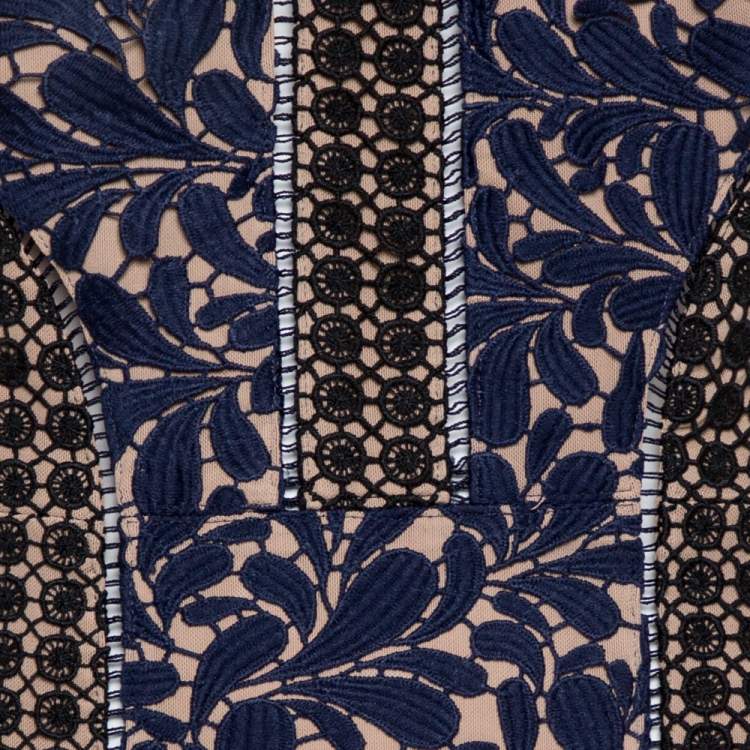 Pre Owned Self Portrait Navy Blue Lace Cut-Out Detail Midi Dress M