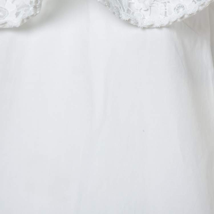 Pre Owned Self Portrait White Cotton Lace Panel Ruffled Hudson Top M