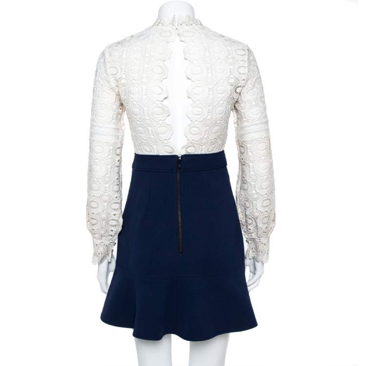 مملوكة مسبقًا Self-Portrait White Crochet Lace A-LIne Mini Dress S