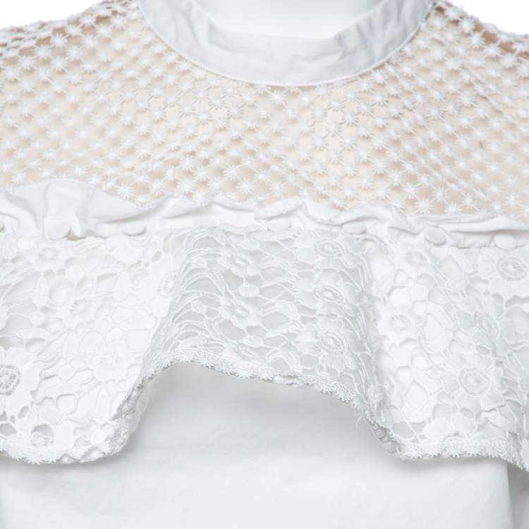 Pre Owned Self Portrait White Guipure Lace Detachable Yoke Detail Hudson Top M