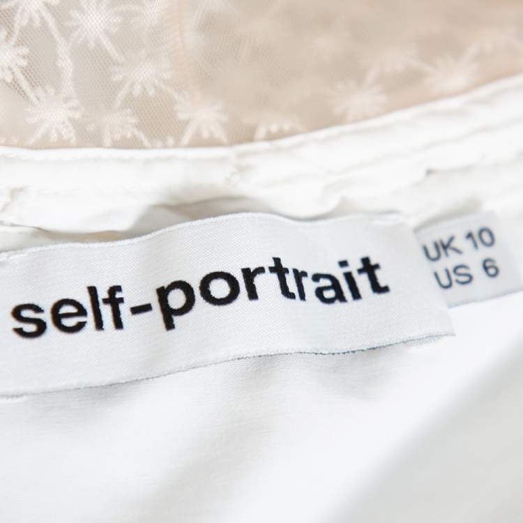 Pre Owned Self Portrait White Guipure Lace Detachable Yoke Detail Hudson Top M