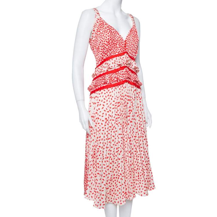 Self portrait cream and red dot 2025 satin printed dress