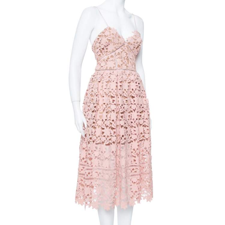 مملوكة مسبقًا Self Portrait Pink Floral Guipure Lace Azaelea Dress M