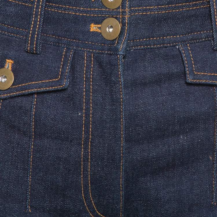 Pre Owned Self Portrait Navy Blue Denim High Waist Flounced Shorts S