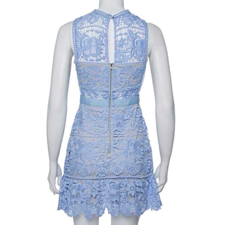 Pre Owned Self Portrait Purple Guipure Lace Flared Mini Dress S