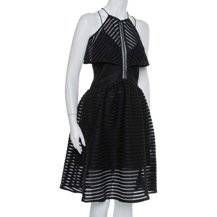 Pre Owned Self Portrait Black Mesh Cropped Overlay Dress S