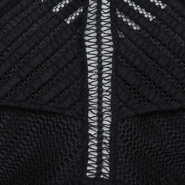 Pre Owned Self Portrait Black Mesh Cropped Overlay Dress S