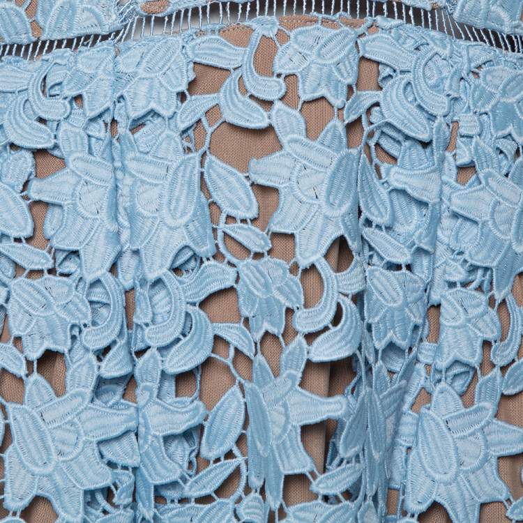 Pre Owned Self Portrait Sky Blue Guipure Lace Azalea Dress M
