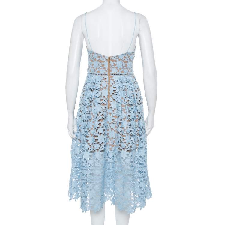 Pre Owned Self Portrait Sky Blue Guipure Lace Azalea Dress M