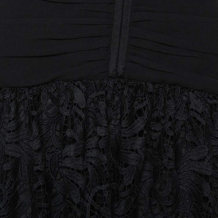 Pre Owned Self Portrait Black Crepe & Lace Chain Neck Detail Cold Shoulder Midi Dress M