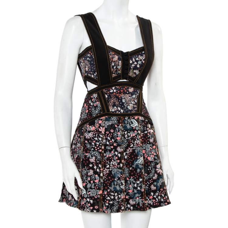 Self Portrait Black Floral Jacquard Cut Out Detail Sleeveless Mini