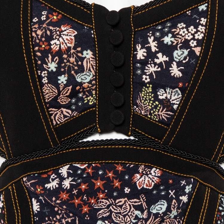 مملوكة مسبقًا Self Portrait Black Floral Jacquard Cut Out Detail Sleeveless Mini Dress S