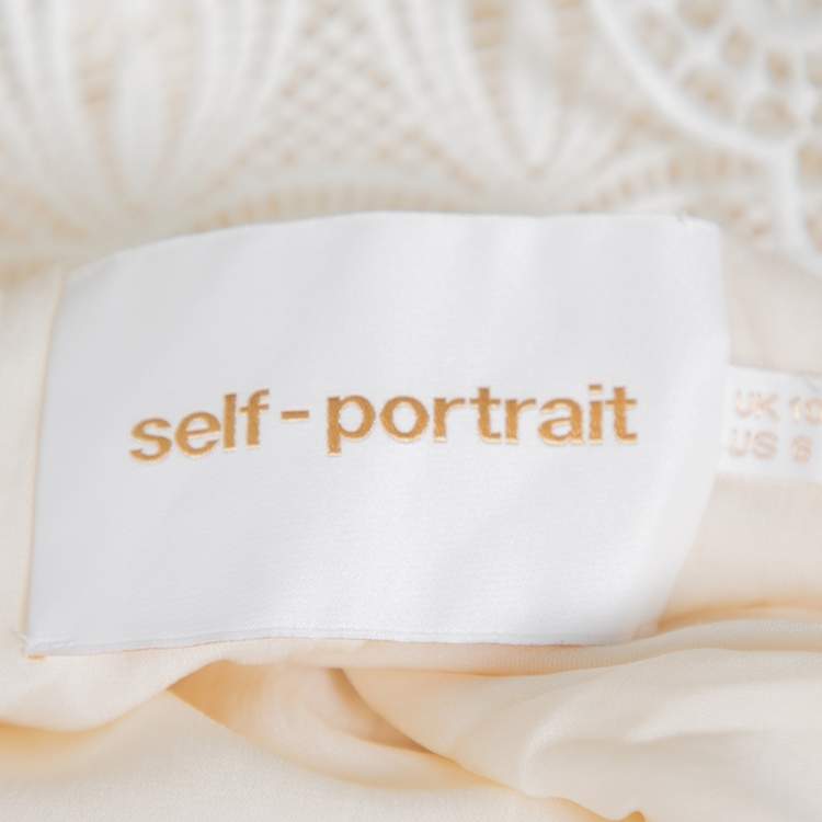 Pre Owned Self Portrait Cream Crepe Lace Detail Off Shoulder Gown M