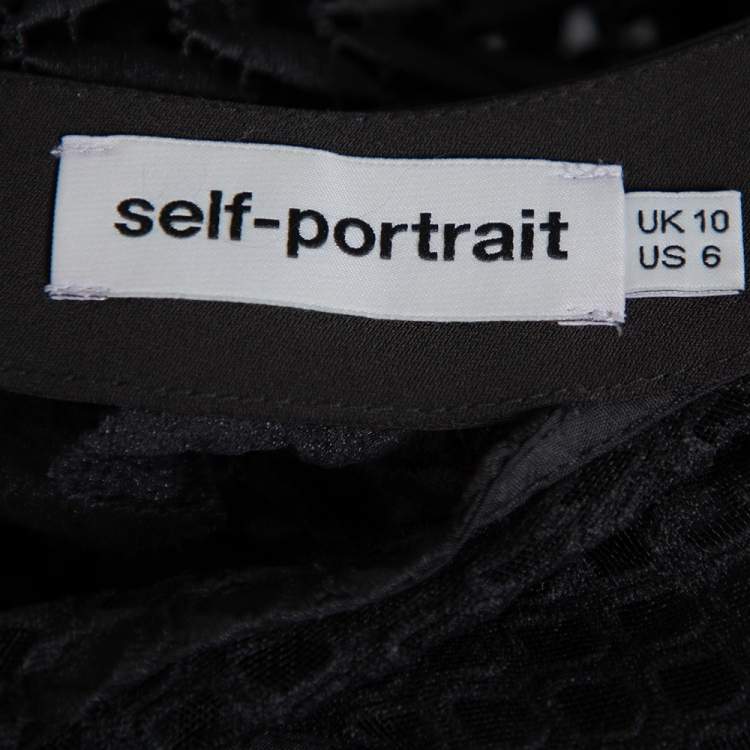 Pre Owned Self Portrait Black Lace Ruffle Detail Cold Shoulder Top M