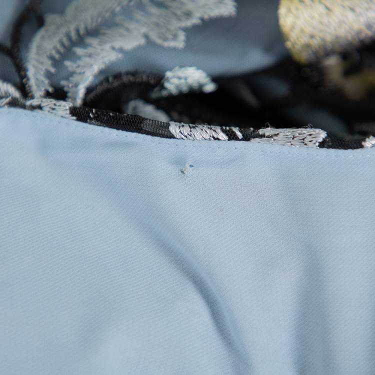 Pre Owned Self Portrait Blue Floral Embroidered Layered Florentine Maxi Dress S