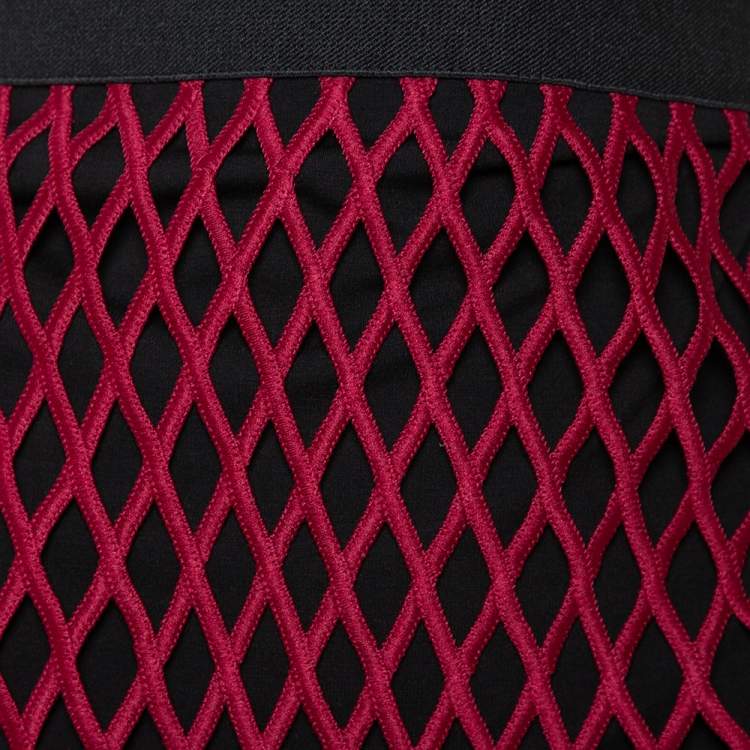 Pre Owned Self Portrait Burgundy Cut Out Lace Midi Skirt XS