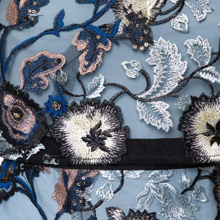 مملوكة مسبقًا Self Portrait Blue Floral Embroidered Layered Florentine Maxi Dress S