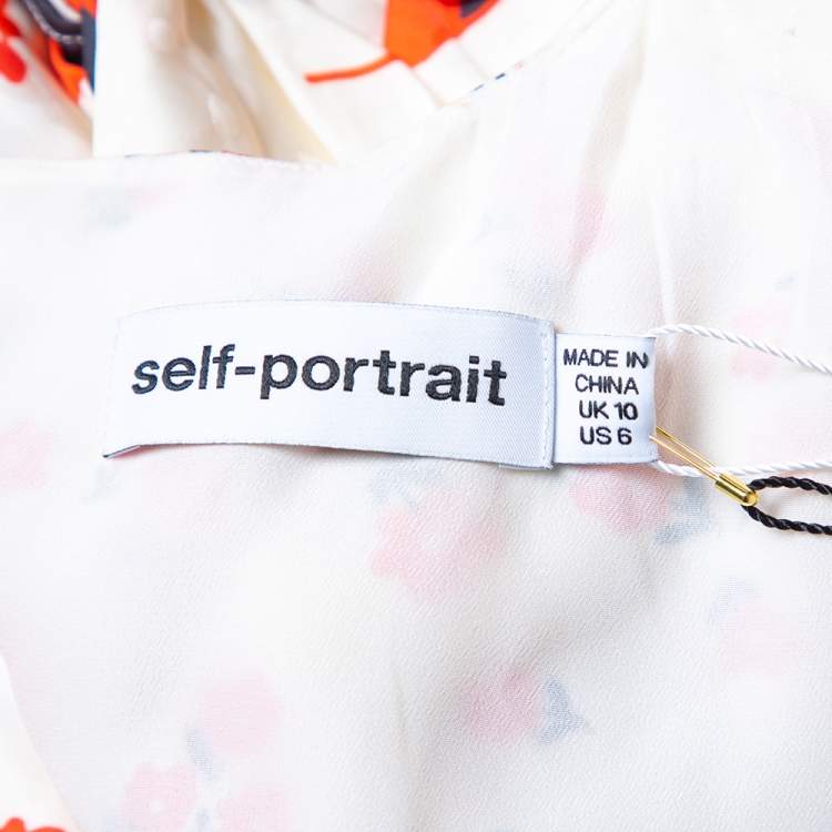 Pre Owned Self-Portrait Cream Floral Printed Silk Satin Midi Dress M
