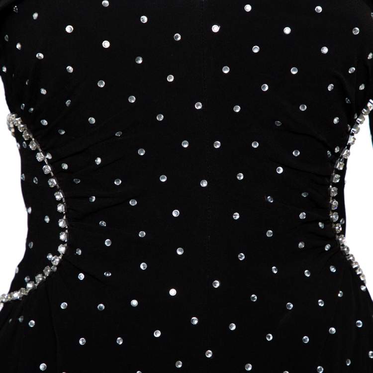 Pre Owned Self-Portrait Black Diamante Off-Shoulder Mini Dress S