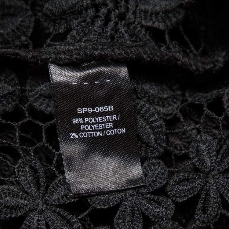 Pre Owned Self-Portrait Black Guipure Lace Ruffle Trim Detail Sheer Adeline Top S
