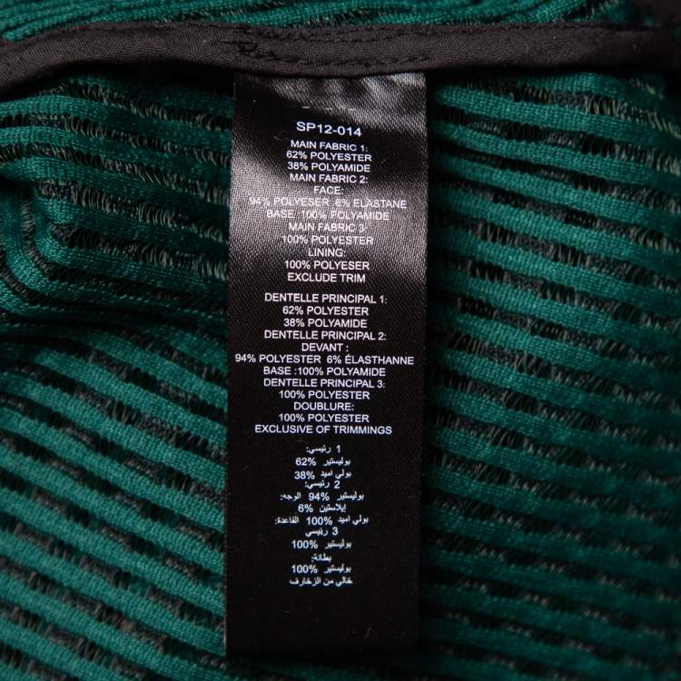 Pre Owned Self Portrait Green & Black Mesh Ruffle Trim Detail Top S