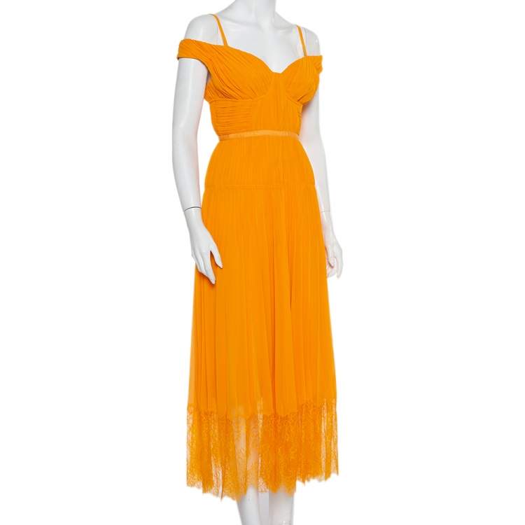 Self portrait orange chiffon sales trimmed dress