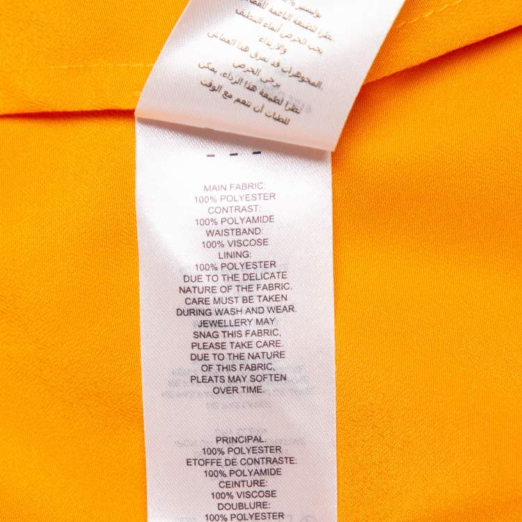 Pre Owned Self Portrait Orange Pleated Chiffon Lace trim Detail Off Shoulder Dress M