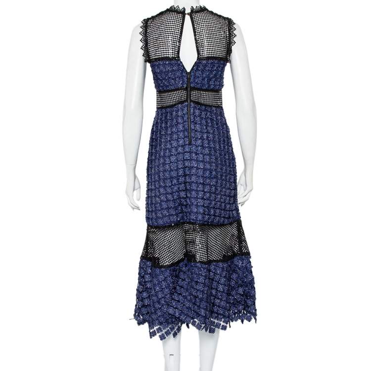 Pre Owned Self Portrait Bicolor Lace Sequined Detail Paneled Maxi Dress S