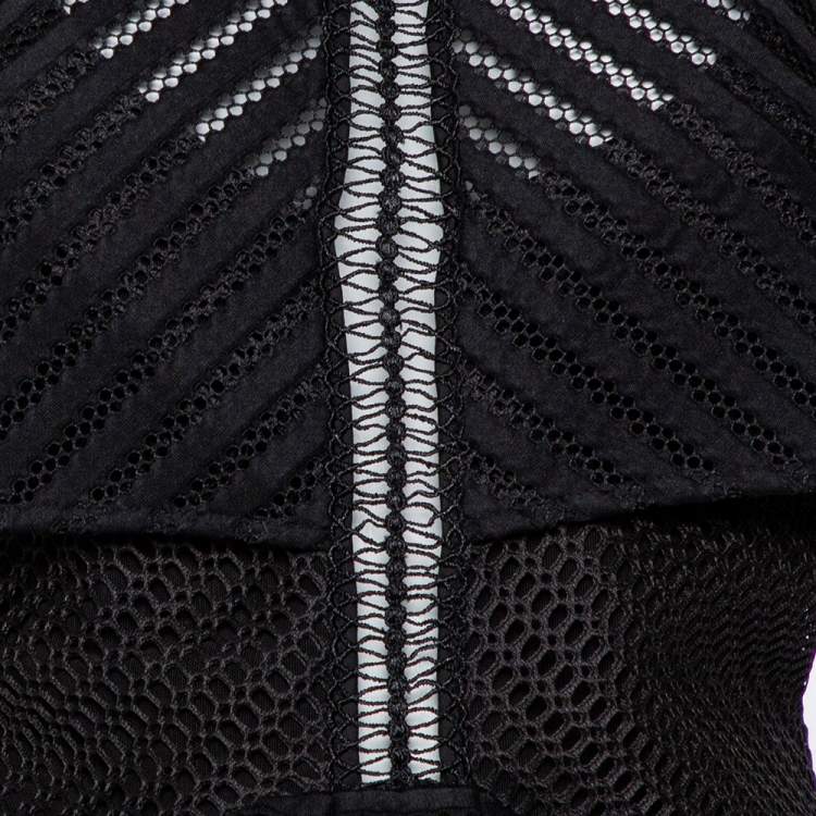 Pre Owned Self-Portrait Black Mesh Overlay Detail Flared Dress S